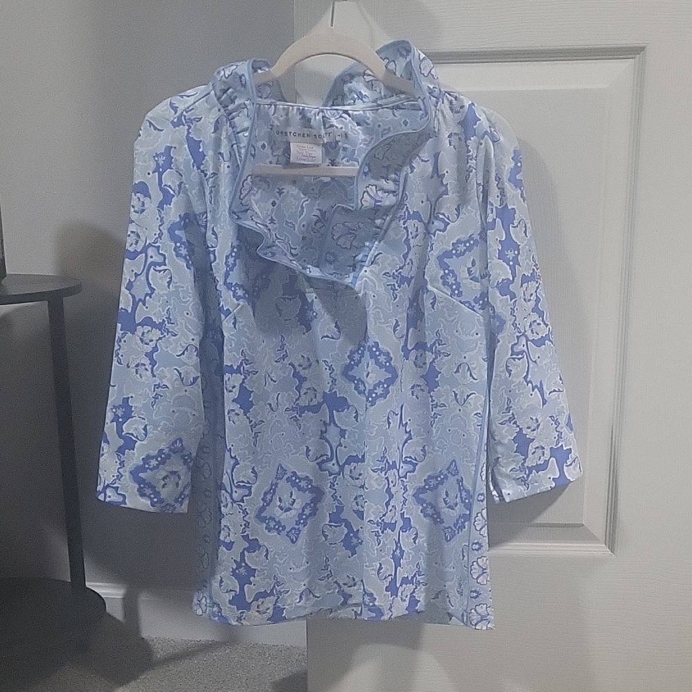 Gretchen Scott Designs Blue and White Women's Top